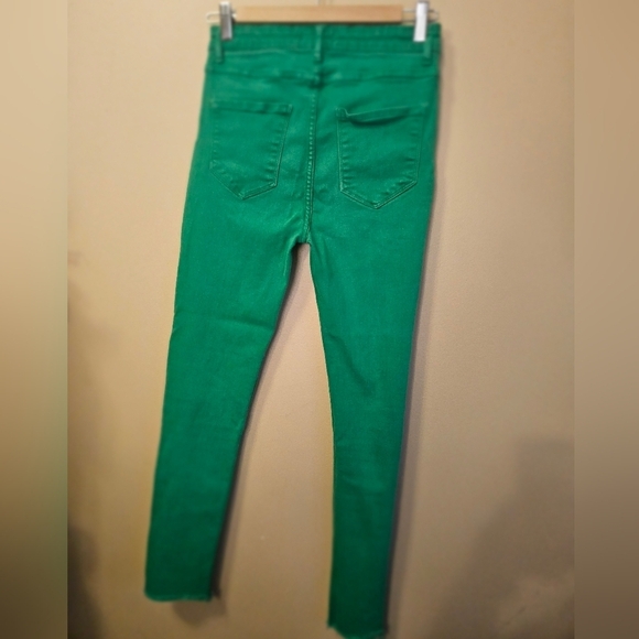 Zara Woman Premium Collection Green Jeans Women's Size 26 Raw Hem - Picture 2 of 6